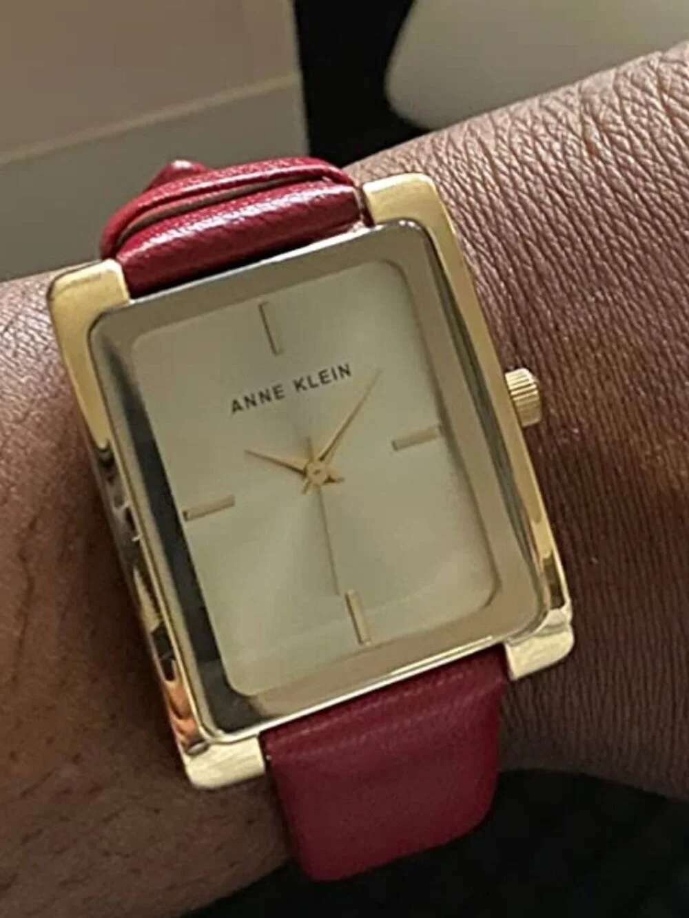 Anne Klein Women's Red And Gold Leather Strap Analog Quartz Solid Luxury Watch